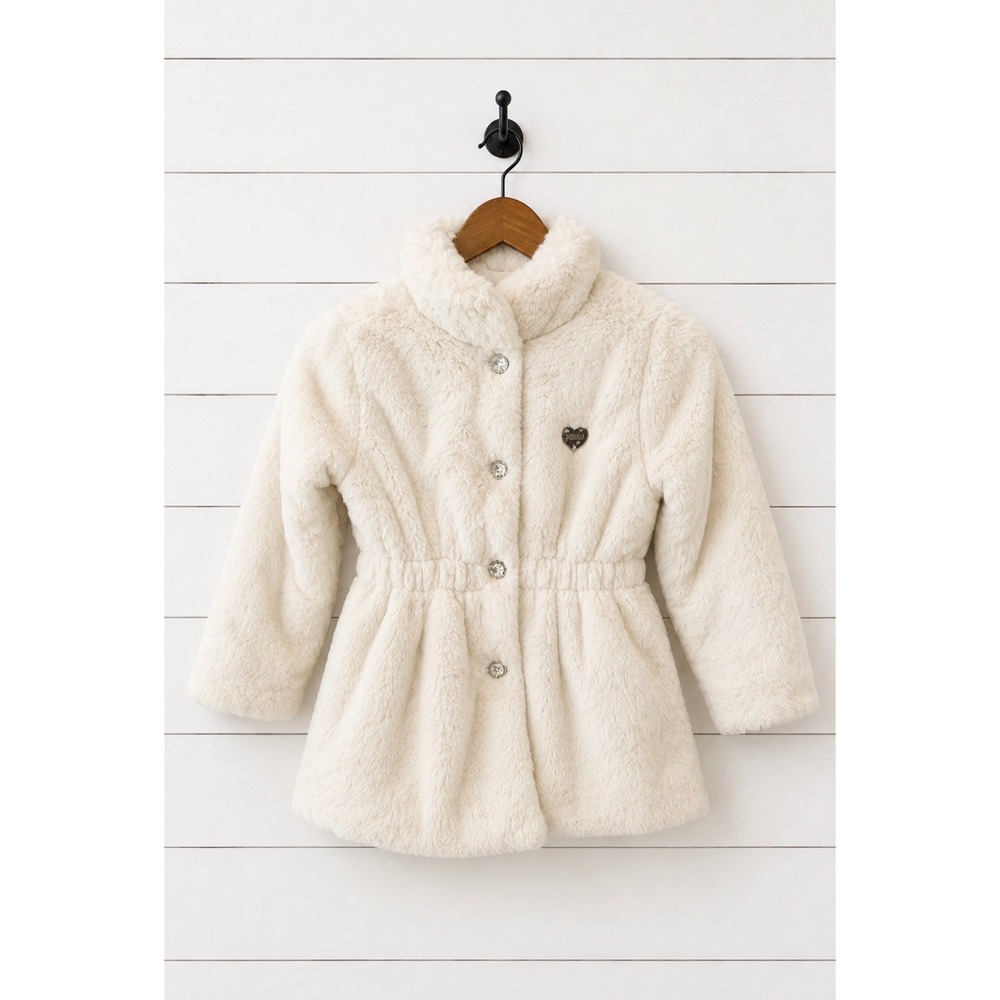Juicy Couture Kids Faux Fur Coat Girls Size 5 White Plush Winter Jacket - Picture 1 of 4
